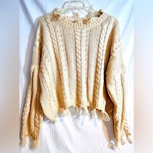 Altar’d State Distressed Fringe Knotted Cropped Sweater Size Medium